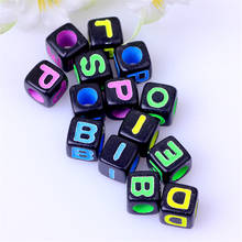 Free Shipping 1900PCS/Lot 7*7MM Black with Colorful Printing Acrylic Letter Beads Squre Cube Plastic Alphabet Jewelry Beads 2024 - buy cheap