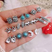 Fashion Punk Retro Moon Elephant Flower Arrow Silver Color Earrings Set Charm Party Wedding Jewelry Piercing Earrings for Women 2024 - buy cheap