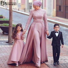 Mono elegante Rosa rubor árabe musulmán, Vestidos de noche formales con cuello alto y mangas largas, apliques, 2021 2024 - compra barato