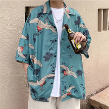 Camisa con estampado de grulla china para hombre y mujer, Kimono japonés, estilo Harajuku, informal, ropa de calle tailandesa 2024 - compra barato