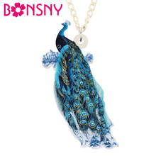 Bonsny Acrylic Sweet Blue Peacock Peafowl Necklace Chain Animal Choker Collar Pendant Jewelry For Women Teen Party Gifts Charms 2024 - buy cheap