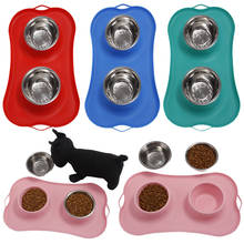 Silicon Mat dog pet double bowl non-slip pet feeding bowl Pet Dogs Double Bowl Stainless Steel with hook 2024 - buy cheap