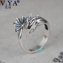V. ya anel de prata esterlina 925, joia vintage de prata tailandesa, joia fina de peixe para mulheres, presente de festa 2024 - compre barato