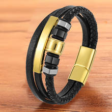 Luxury Fashion Men Bracelet Leather Gold Stainless Steel Magnet Clasp Black Rope Braided Accessories Jewelry Bangles Gift Friend 2024 - buy cheap