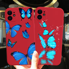 Funda de teléfono de mariposa azul para iPhone 11, 12 Pro Max, 8, 7 Plus, X, XS, XR, SE2, 12Mini, 12 Pro, funda trasera roja de silicona suave 2024 - compra barato