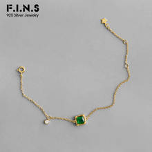 Fs. n. s pulseira de prata esterlina para mulheres, bracelete quadrado com pingente de zircônia verde, dourado 925, joias para mulheres 2024 - compre barato