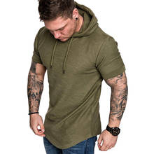 QNPQYX 2021 Summer T Shirt Short Sleve Hooded T Shirt Men Solid Color Fashion Hoodie Top Male Slim Fit Tee Tops Camisa Masculina 2024 - buy cheap