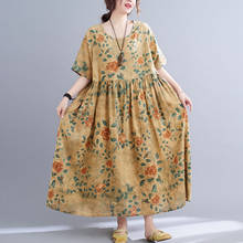 New Arrival Plus Size Bohemian Ladies Dress 2021 Summer Dress Loose Batwing Print Cotton And Linen Dress Casual Dress Long Dress 2024 - buy cheap