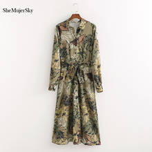 Shemujersky vestido boêmio de camisa vestido com folhas estampado midi vestidos com caixilhos 2021 primavera outono vestido 2024 - compre barato