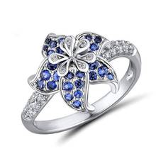 Romantic Luxury Flowers Rings Fashion mosaic Blue/White Zircon Women's Silver Rings Elegant Anniversary Banquet Jewelry Gift 2024 - buy cheap