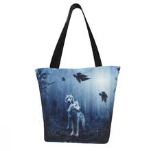 NOISYDESIGNS-Bolso de mano con estampado de lobo para mujer, bolsa de hombro con cremallera, ecológica, reutilizable, con pintura artística, para la escuela 2024 - compra barato