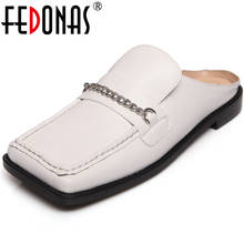 FEDONAS-zapatos de tacón bajo de piel auténtica para mujer, calzado de plataforma Vintage con decoración de Metal, a la moda, informales, básicos 2024 - compra barato