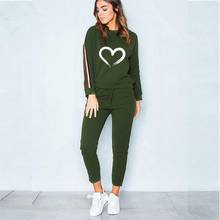 Trendy Ladies Spring and Autumn Sports Striped Two-Piece Striped Hoodie Sweatshirt Pants Suit Love Printing Sports Casual Wear 2024 - buy cheap