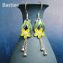 Bastiee 999 prata esterlina cloisonne brincos para mulheres esmalte jóias presente de luxo menina hmong artesanal flor earing amarelo 2024 - compre barato