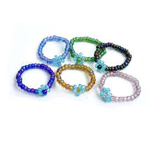 Anel ajustável de flor com contas para mulheres, anel de resina simples, azul, elástico, joias de dedos, bague femme 2024 - compre barato