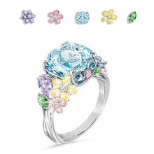 Anillos de lujo Rosa cielo azul piedra cristal para mujer, Color plateado, anillos de flores de compromiso para boda 2024 - compra barato