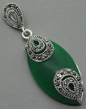 925 STERLING SILVER GREEN Stone MARCASITE  PENDANT 18x40MM 2024 - buy cheap