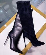 Moraima Snc Pointed Toe Knee High Boots Black Suede Thin Heels Riding Boots Runway Fashion Shoes Long Boots 2024 - buy cheap