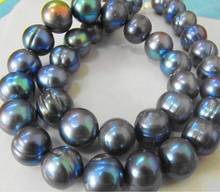Collar de perlas naturales del Sur, 18 ", 12MM, negro, azul barroco, plata 925, gran envío gratis 2024 - compra barato