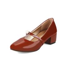 Zapatos de tacón alto para mujer, calzado de talla grande, con perlas, con tacones gruesos y dedos redondeados 2024 - compra barato