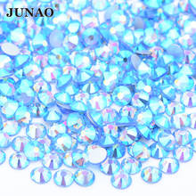 JUNAO SS16 SS20 SS30 Glitter Light Blue AB Glass Crystal Rhinestone Flat Back Glass Stone Non Sewn Round Strass For Dress Shoes 2024 - buy cheap