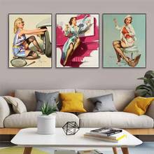 Moda sexy mulher menina arte da parede cartaz e impressão do vintage na moda figura quadros de parede da lona para sala estar decoração 2024 - compre barato