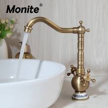 Monite Retro Antique Brass Swivel Bathroom Basin Faucet Deck Mounted 2 Handles Kitchen  Sink Faucets Mixer Taps Wash Basin Tap 2024 - buy cheap