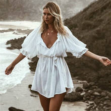 TEELYNN Sexy Off Shoulder Mini Dress Vintage Slash Neck White Cotton Loose Summer Dresses Women Casual Short Boho Beach Wear 2024 - buy cheap