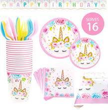 Unicorn Party Supplies Set & Tableware Kit, Birthday Decorations Bunting, Disposable Paper Plates, Cups, Napkins,-Serves 16 2024 - buy cheap