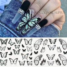 Наклейки для ногтей с бабочками, переводные наклейки для ногтевого дизайна, фольга, черные дизайнерские обертывания для кончиков, слайдеры, акриловое украшение для маникюра 2024 - купить недорого