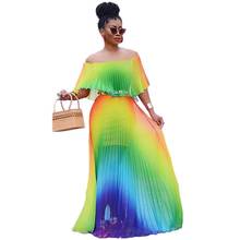 Bohemian style lady pleated long dress summer sexy slash neck high waist dress fashion elegant loose beach maxi dress 2024 - buy cheap