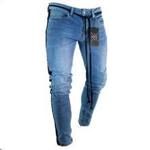 Skinny Jeans Men Hip Hop Stripe Elastic Slim Fit Denim Pants Male Stretchy Pencil Bottoms Street Knee Ripped Holes Jean 2024 - buy cheap