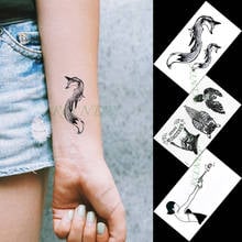 Pegatina de tatuaje temporal impermeable para hombre y mujer, tatuajes falsos con pistola, arte pequeño, tatuaje flash, zorro, búho, pájaro, chica, negro 2024 - compra barato