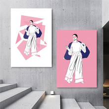 Arte de pared Modular con dibujos animados para el hogar, pintura bonita para decoración del hogar, impresiones de póster, marco de Cuadros para sala de estar, color rosa 2024 - compra barato