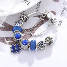 Europe and United States 2020 new blue crystal lucky clover panjia charm bracelet female diy original jewelry February 14 gift 2024 - buy cheap