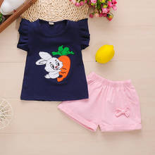 Комплекты одежды для маленьких девочек Летняя Милая хлопковая футболка для новорожденных + шорты, спортивный костюм из 2 предметов для маленьких девочек, хлопковая одежда с героями мультфильмов 2024 - купить недорого