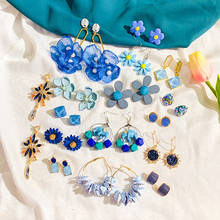 Blue Acrylic Flower Earrings For Women BOHO Drop Dangle Earring Brincos Fashion Geometric Sunflower Jewelry 2024 - buy cheap