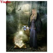 full square round drill 5d diy diamond painting Fantasy forest book landscape embroidery Diamond Mosaic woman and wolf 2024 - buy cheap