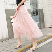 Women Princess Floral Maxi Skirt Ladies Mid-Calf Ball Gown Cute Long Gauze Skirts Summer Fashion 2024 - buy cheap