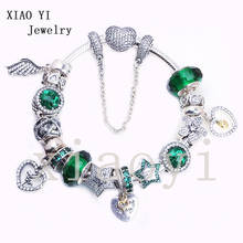 XIAOYI 2020 new 100% S925 Green heart star wing flower glass beads hollow dense zircon beads fashion for women's party bracelet 2024 - buy cheap