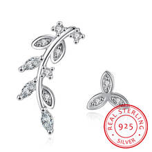 Fashion 925 Sterling Silver Asymmetrical Leaf Earrings For Women Wedding Jewelry Ladies S925 Crystal Earring Brincos Pendientes 2024 - buy cheap