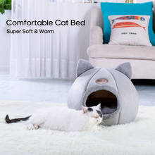 Cama para animais de estimação, casinha quente para gatos, saco de dormir, semi-fechado, para animais de estimação 2024 - compre barato