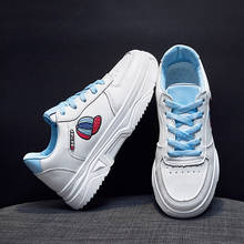 Sapatos femininos vulcanizados, tênis plataforma branco de microfibra casual, sola grossa, sapatos baixos, primavera, 2020 2024 - compre barato