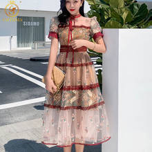 SMTHMA-vestido de verano de manga corta para mujer, ropa Vintage con bordado de malla de encaje, moda de pasarela, 2021 2024 - compra barato