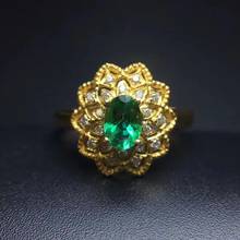 Charme verde esmeralda anel de pedra preciosa feminino anel de prata jóias finas natural real gem 925 anel de prata esterlina cor dourada 2024 - compre barato
