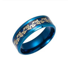 Retro aço inoxidável dragão masculino anel azul e preto legal charme masculino anel acessórios presentes para amigos 2024 - compre barato