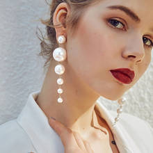 Pendientes de perlas grandes con cuentas para mujer, aretes colgantes redondos hechos a mano, de perlas naturales 2024 - compra barato