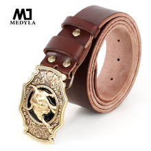 MEDYLA-Cinturón de piel auténtica para hombre, piel de vaca de primera capa, hebilla lisa, vaquero, personalidad, A091 2024 - compra barato