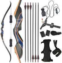 Conjunto de arco e flecha recurva de arquearia, 56 ", 30-50lbs, kit de caça com 6 peças de flechas de fibra de vidro, tiro adulto 2024 - compre barato
