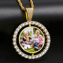 Medallones giratorios de doble cara para hombre, collar con colgante de foto personalizado, joyería de Hip Hop, cadena con colgante de circonita, regalo de foto 2024 - compra barato